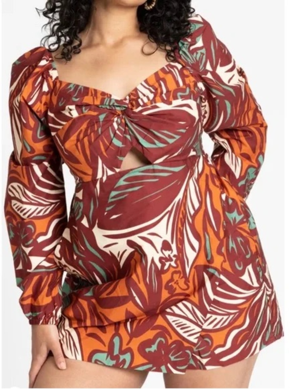 Eloquii Rust Orange Floral Twist-Front Romper